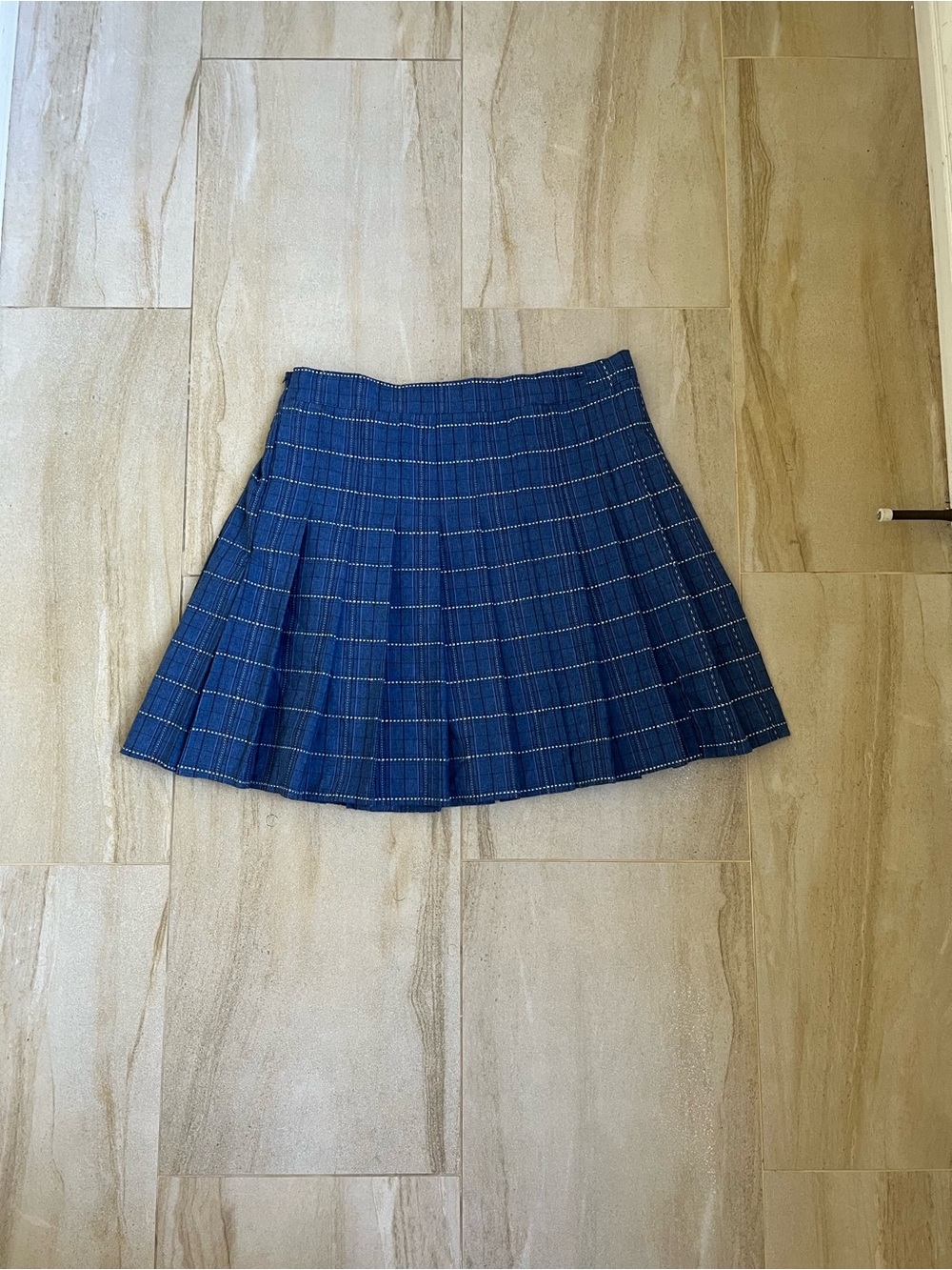 Source Unknown Navy Blue Pleated Plaid Mini Skirt